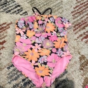 Wonder Nation Pink and Orange Floral Kids Swim One Piece